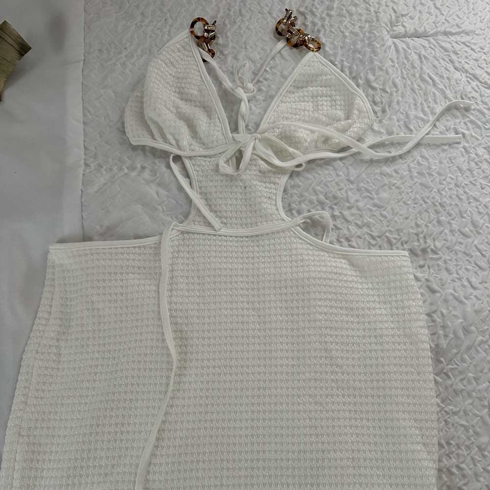 White mini bodycon dress beach double lined #partyvibes